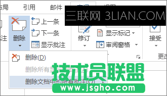 “刪除批注”菜單上的“刪除文檔中的所有批注”命令。