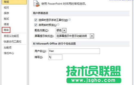 Power Point選項(xiàng)窗口左側(cè)的“高級(jí)”