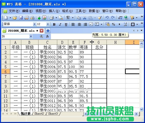 WPS表格制作期末學(xué)生成績(jī)檢測(cè)匯總表